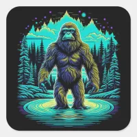 Sasquatch in the Woods Ai Art Square Sticker