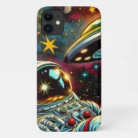 Astronaut Floating in Space with a UFO Ai  Art iPhone 11 Case