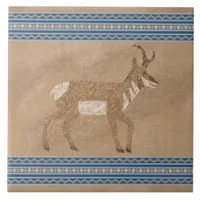 Southwest Pronghorn Antelope with Geometric Border Ceramic Tile