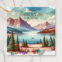 Watercolor Mountain Views Wedding Thank You Favor Tags