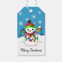 Cute Festive Snowman with  Christmas Lights Gift Tags