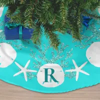 Sand Dollar Christmas Aqua Blue Monogram Brushed Polyester Tree Skirt