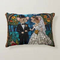 Cute Mouse Wedding Couple Mosaic Stained Glass Accent Pillow