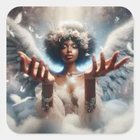 Pretty Angel with Beautiful Wings and Flowers Square Sticker