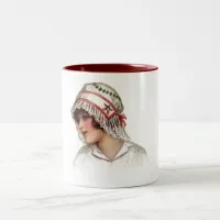 Vintage Lady in Embroidery and Lace Bonnet Two-Tone Coffee Mug