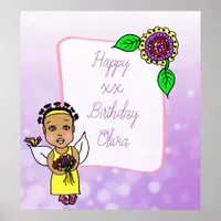 Cute African-American Fairy Girl Happy Birthday Poster