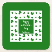 St Patrick's Day Irish Blessings Shamrock Pattern Square Paper Coaster
