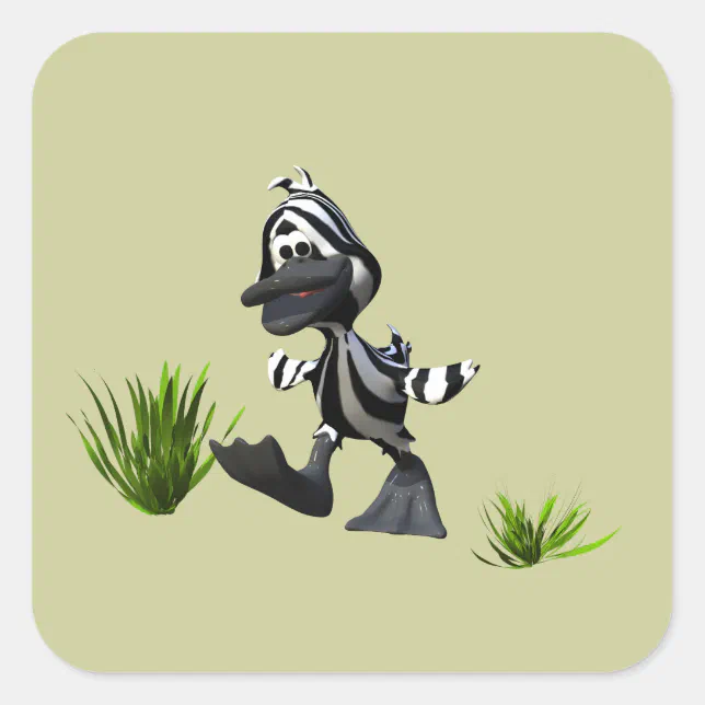 Cute Cartoon Zebra Duck Square Sticker