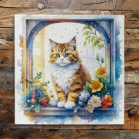 Cute Cat in Window of Flowers  Jigsaw Puzzle