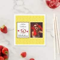 50 & Fabulous Name Photo Red 50th Birthday Yellow Napkins