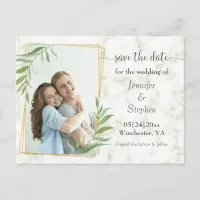 Marble Gold Frame Photo Wedding Save the Date Announcement Postcard