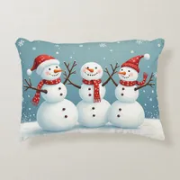 Three happy Christmas snowmen Accent Pillow