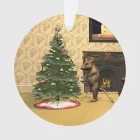 Cute Mouse Decorating a Christmas Tree Ornament