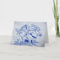 Vintage Santa and His Helper in Blue Shades Holiday Card