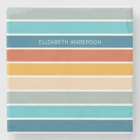 Modern Retro Sunset Stripes Personalized  Stone Coaster