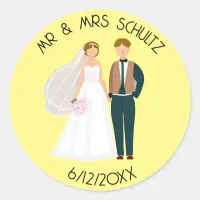 Personalized Mr and Mrs Bride and Groom Teal Classic Round Sticker