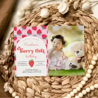 Strawberry 1st Birthday Party Berry First Photo Invitation