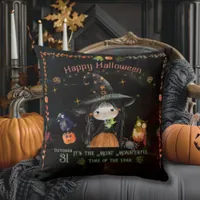 Cute Halloween Witch Black Throw Pillow