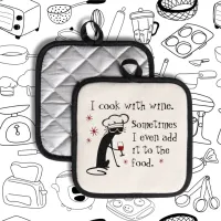 I Cook With Wine Funny Quote with Cat Pot Holder