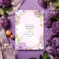 Purple and Gold Floral Geometric Wedding Invitation