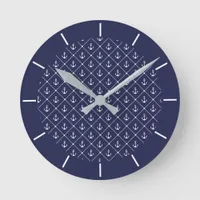 Hamptons Beach and Lake House Nautical Anchors Round Clock