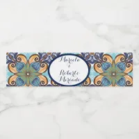 Elegant Mexican Floral Talavera Wedding  Water Bottle Label