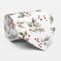 Pretty Watercolor Holly and Berries Neck Tie