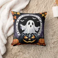 Spooky ghost decoration on a Halloween night Throw Pillow