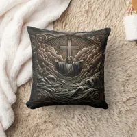 Jesus With Outstretched Arms Amid Stormy Waves Throw Pillow