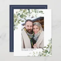 Budget Navy Blue Eucalyptus Photo Save the Date