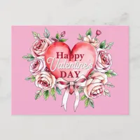 Romantic Elegant Roses and Heart Valentine's Day Holiday Postcard