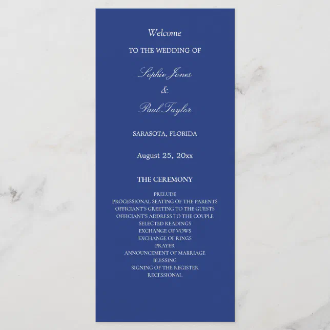 Elegant Dark Blue Wedding Program