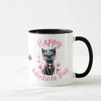 Happy Galentines Day Black and Pink Cat Mug