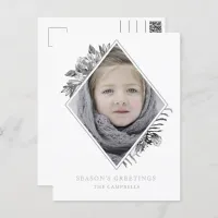 Silver Gray Botanical Elegant Photo Holiday Postcard