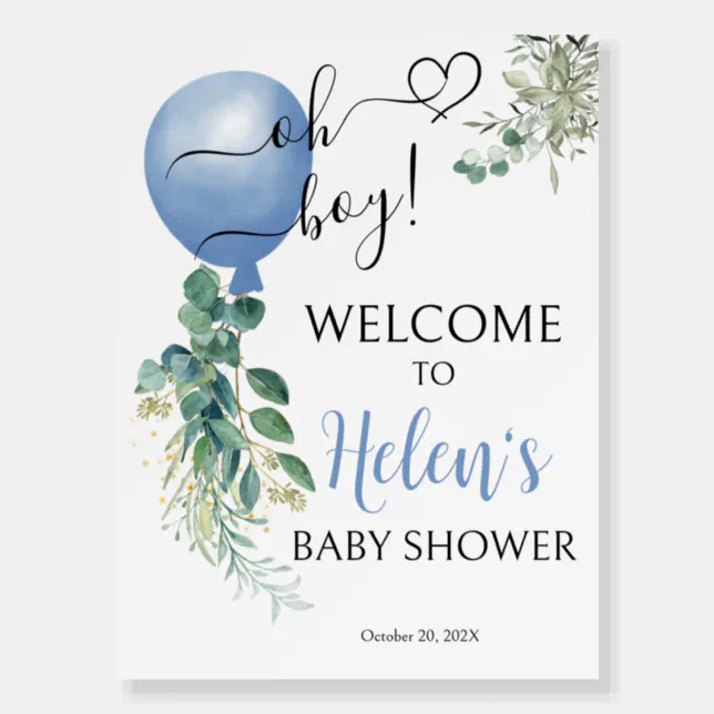 Greenery Blue Balloon Baby Shower Welcome Sign