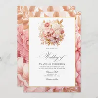 Blush Pink and Gold Floral Wedding Invitation