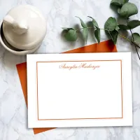 Elegant Retro Burnt Orange and White Personalized Note Card