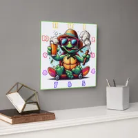 Turtle enjoying drinks and cigars! square wall clock