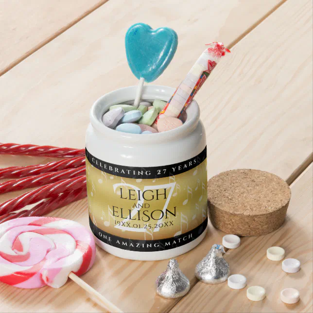 Elegant 27th Music Wedding Anniversary Celebration Candy Jar