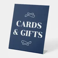 Navy White Flourish Cards & Gifts Pedestal Sign
