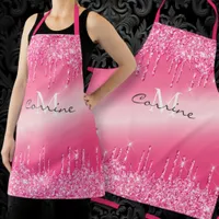 Monogram Metallic Hot Pink Dripping Glitter Name Apron