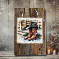 Cowboy Boots on the Front Porch Christmas Medium Gift Bag