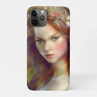 Dreamy kitschy Maiden with Flower Wreath AI Art iPhone 11 Pro Case