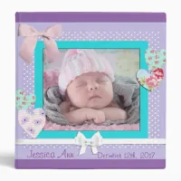 Baby Keepsake Binder Scrapbook Purple and Aqua