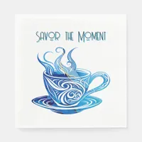 Artistic Blue Coffee Cup with Swirling Patterns Napkins