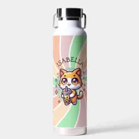 Cute Kawaii Kitten with Bubble Tea Personalized Water Bottle
