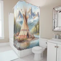 Traditional Native Indian Teepee Nature Scene Digi Shower Curtain