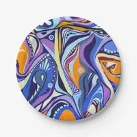 Art Deco pattern - blue and orange Paper Plates