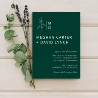 Budget Botanical Emerald Green Wedding Invitation