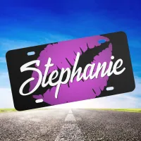 Personalized Purple Lipstick White and Black License Plate